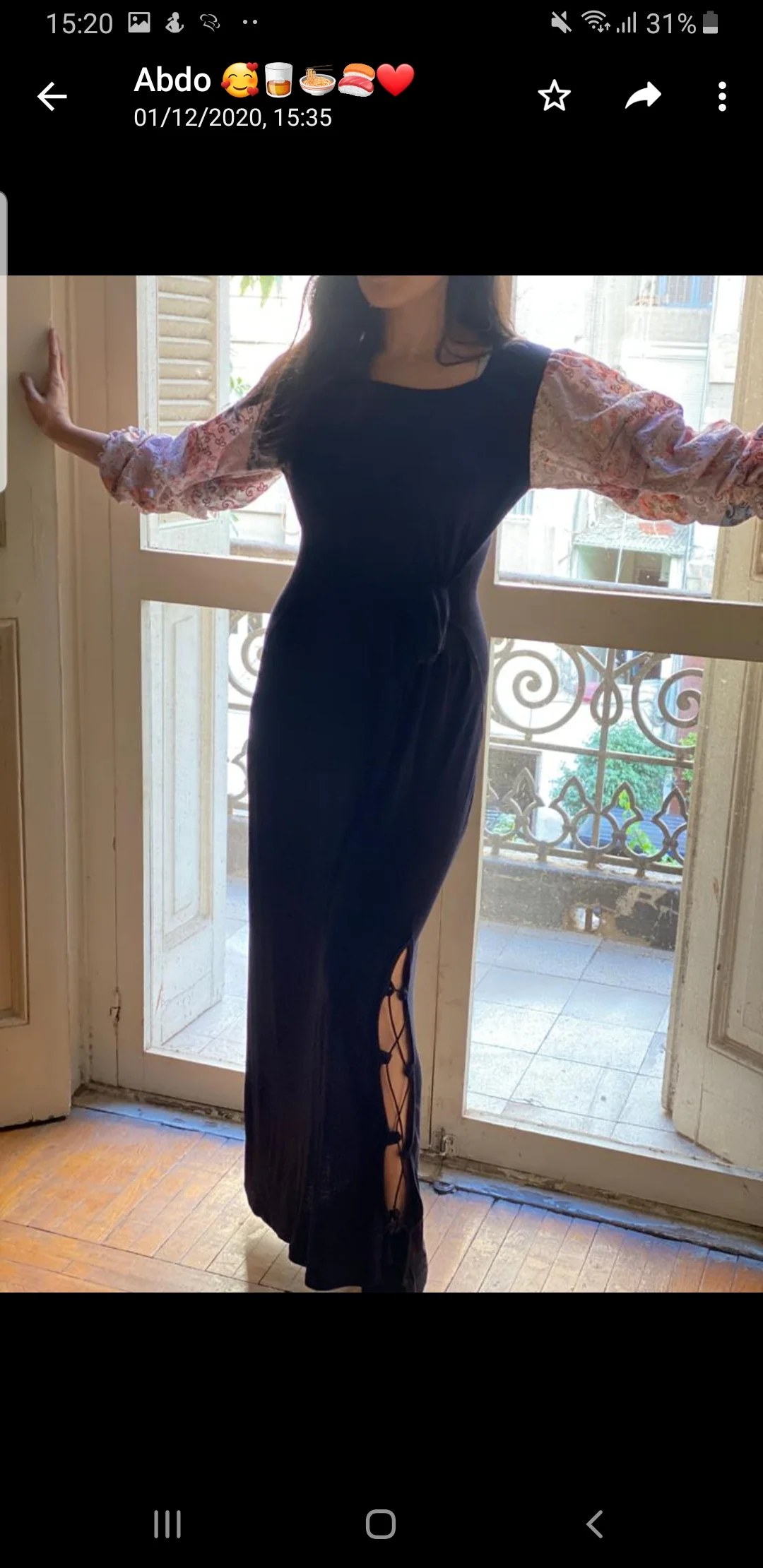 Pattern Sleeve Lace Up Maxi