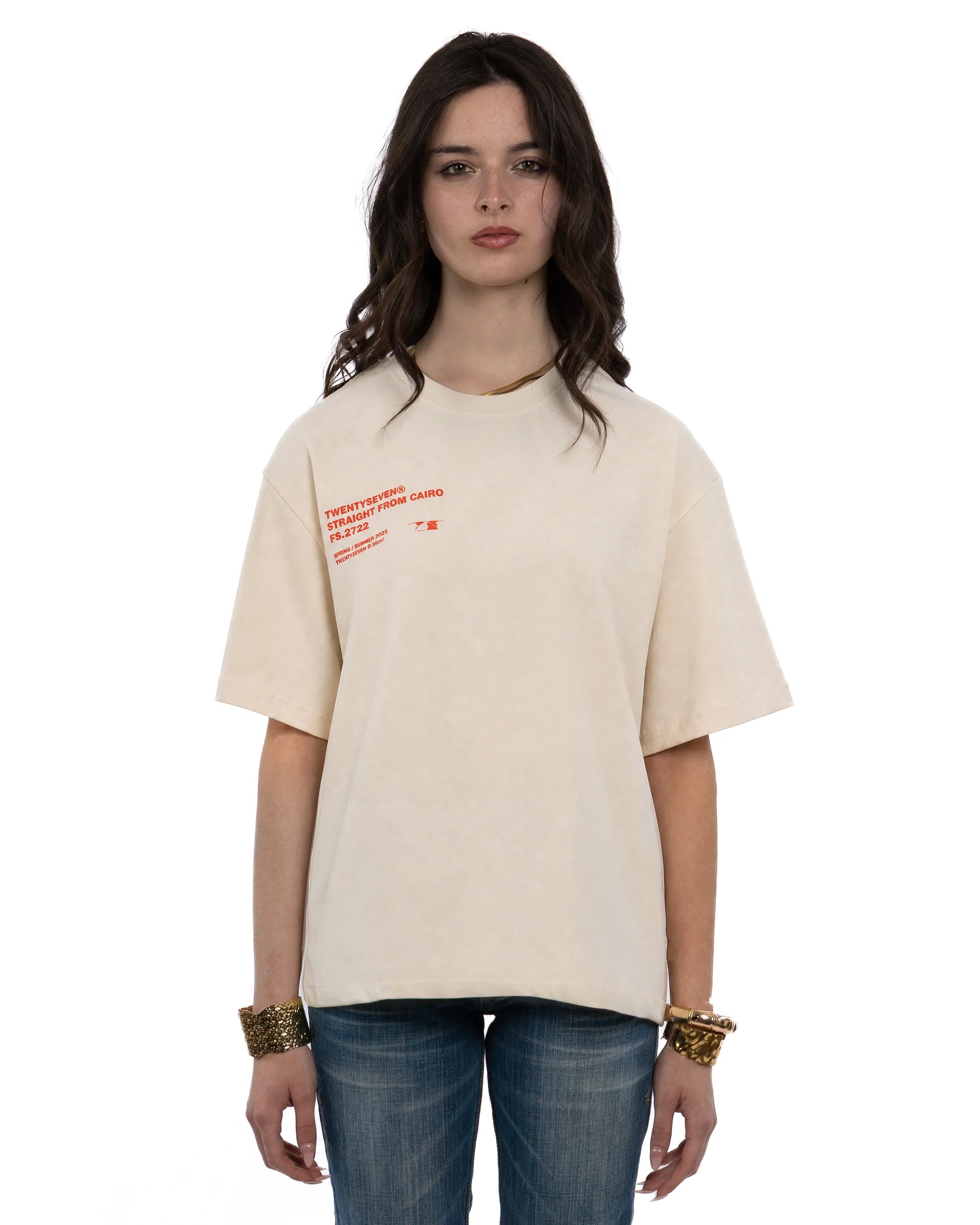 Beige velvet loop tee