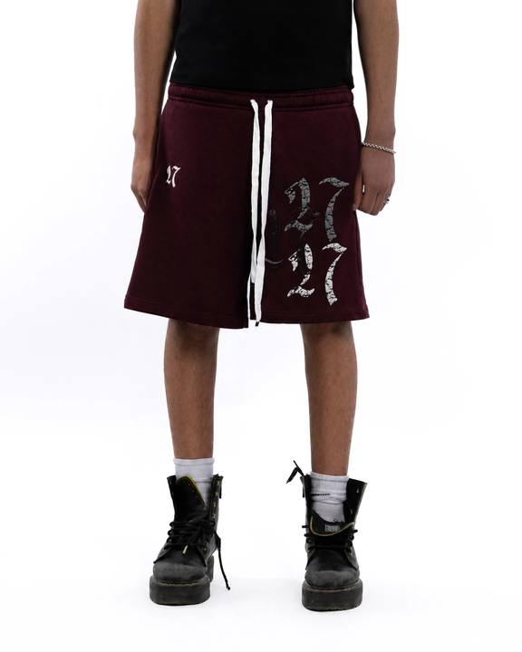 DOUBLE TROUBLE MAROON SHORTS