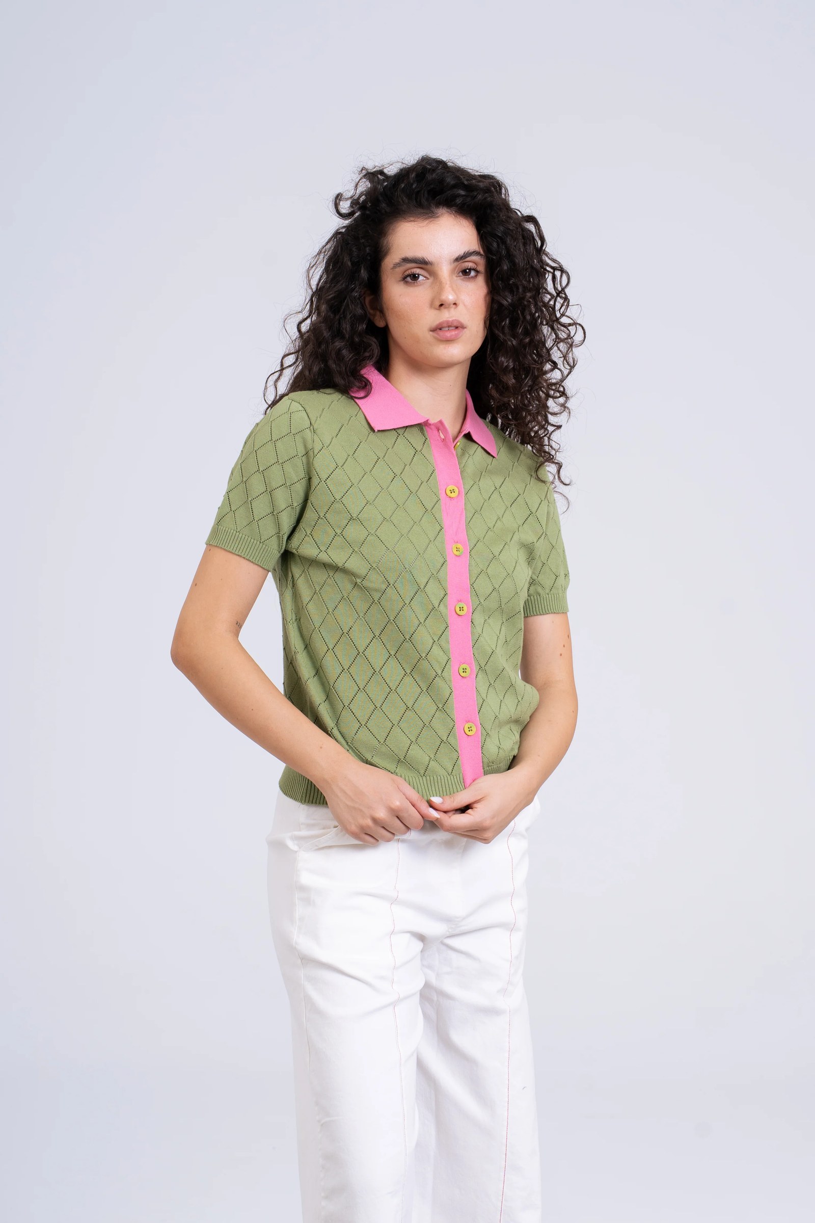 Knitted Short Sleeve Shirt — Apple Pink