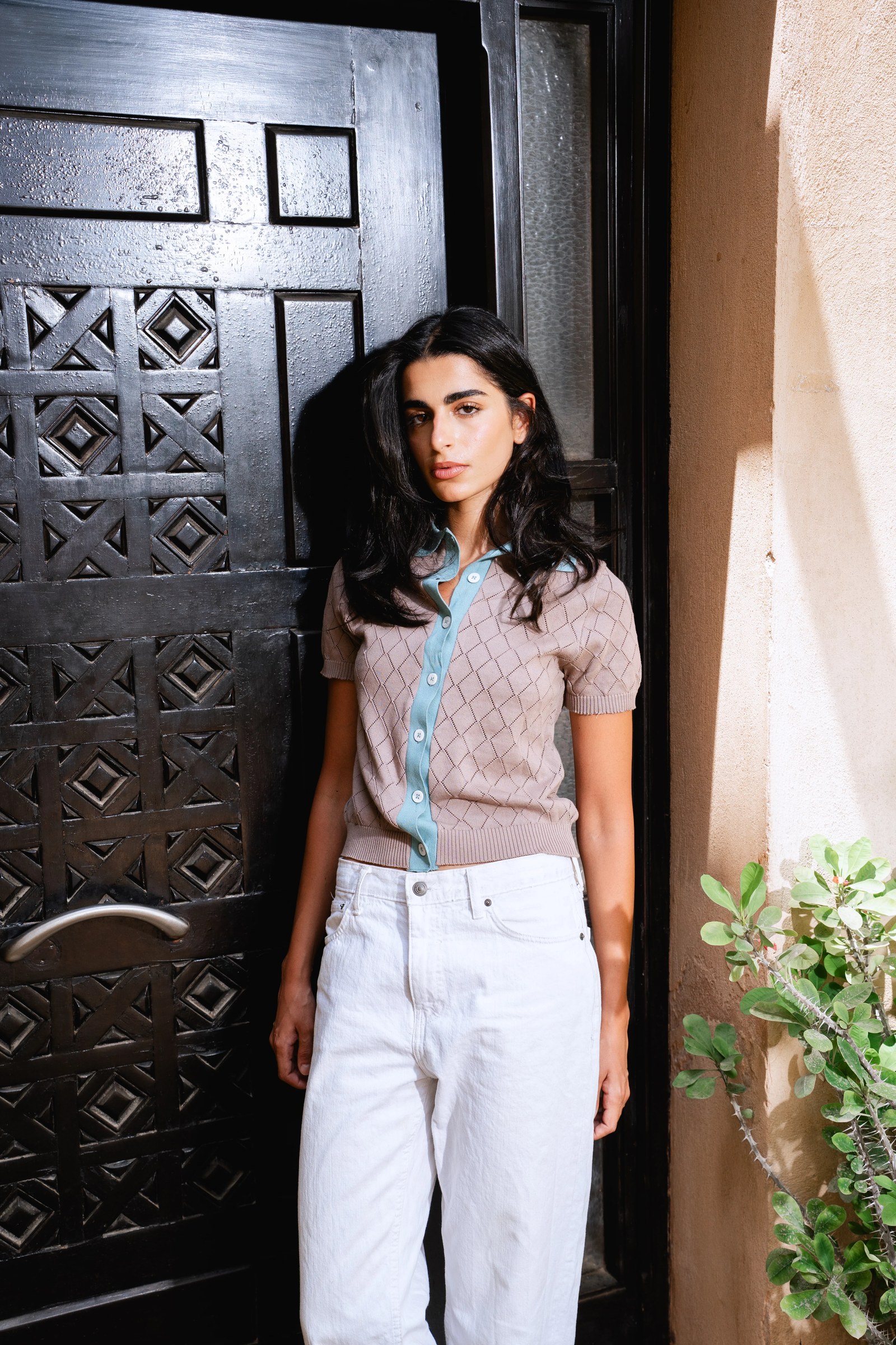 Knitted Short Sleeve Shirt — Mocha Mint