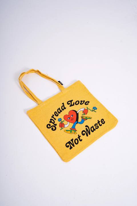 Spread Love Not Waste Tote Bag — Yellow