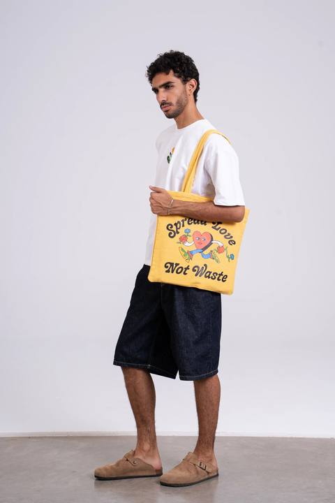 Spread Love Not Waste Tote Bag — Yellow