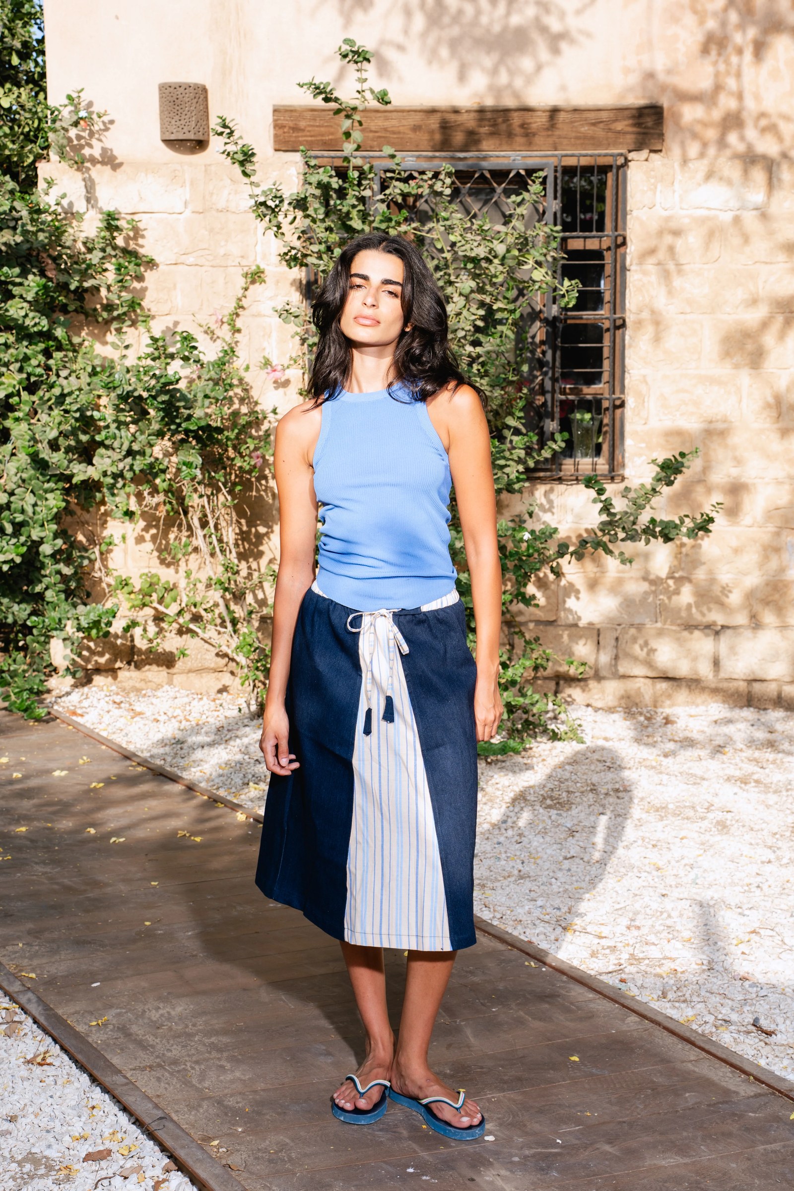 Strings Attached Skirt — Blue Stripe