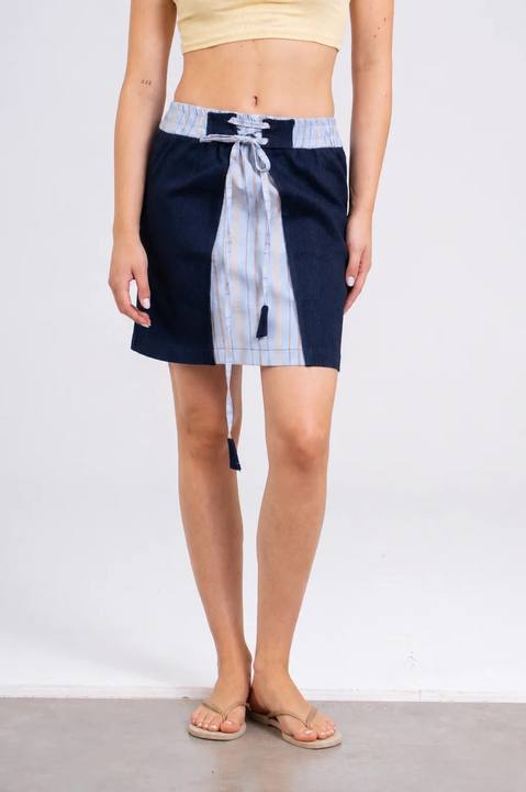 Strings Attached Mini Skirt — Blue Stripe