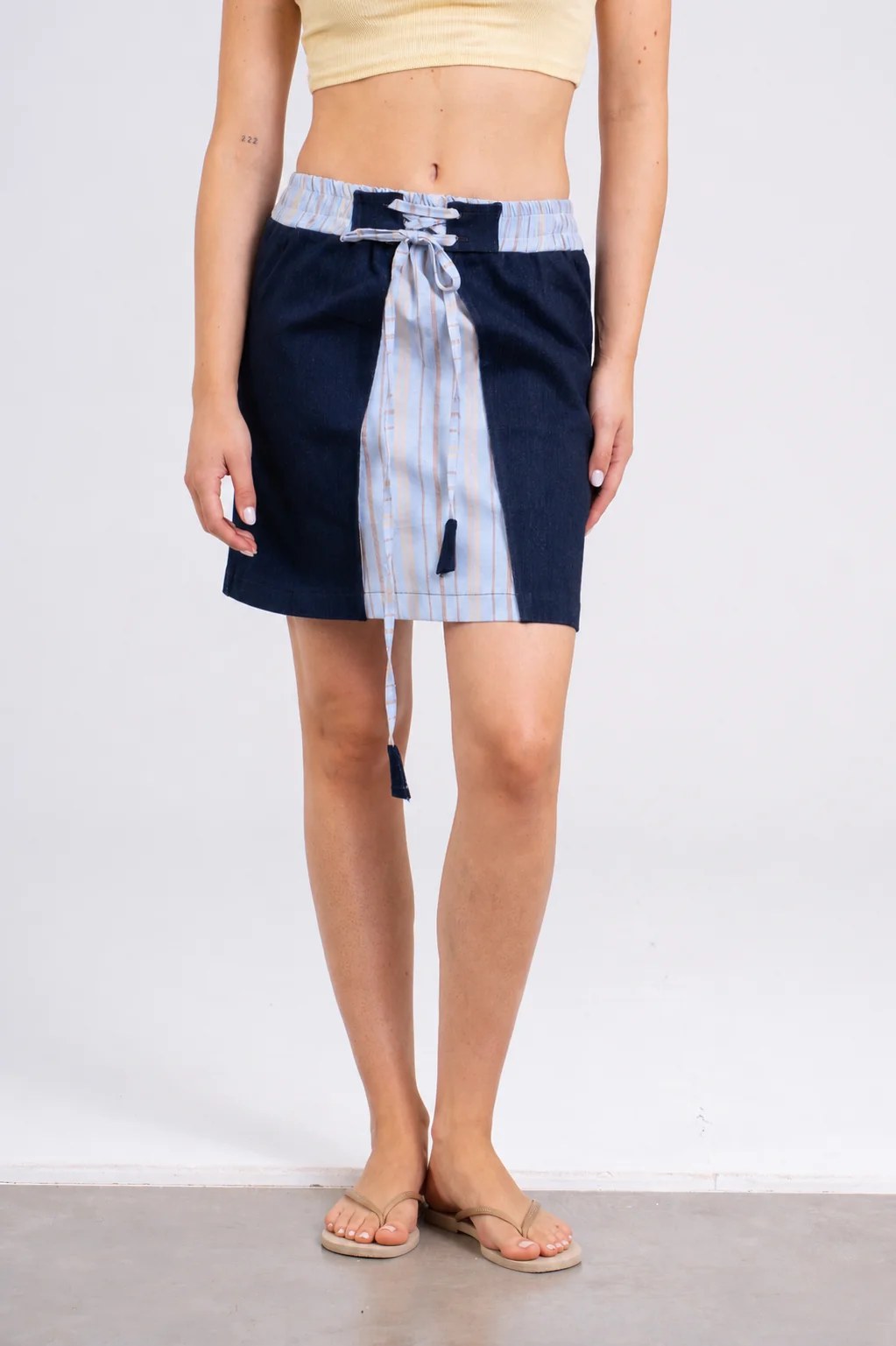 Strings Attached Mini Skirt — Blue Stripe