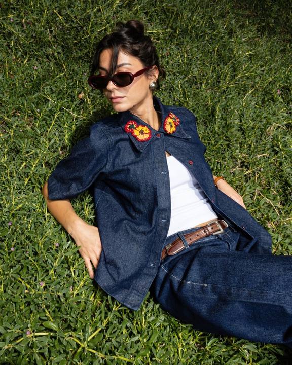 Denim Short Sleeve Shirt - Wildflower