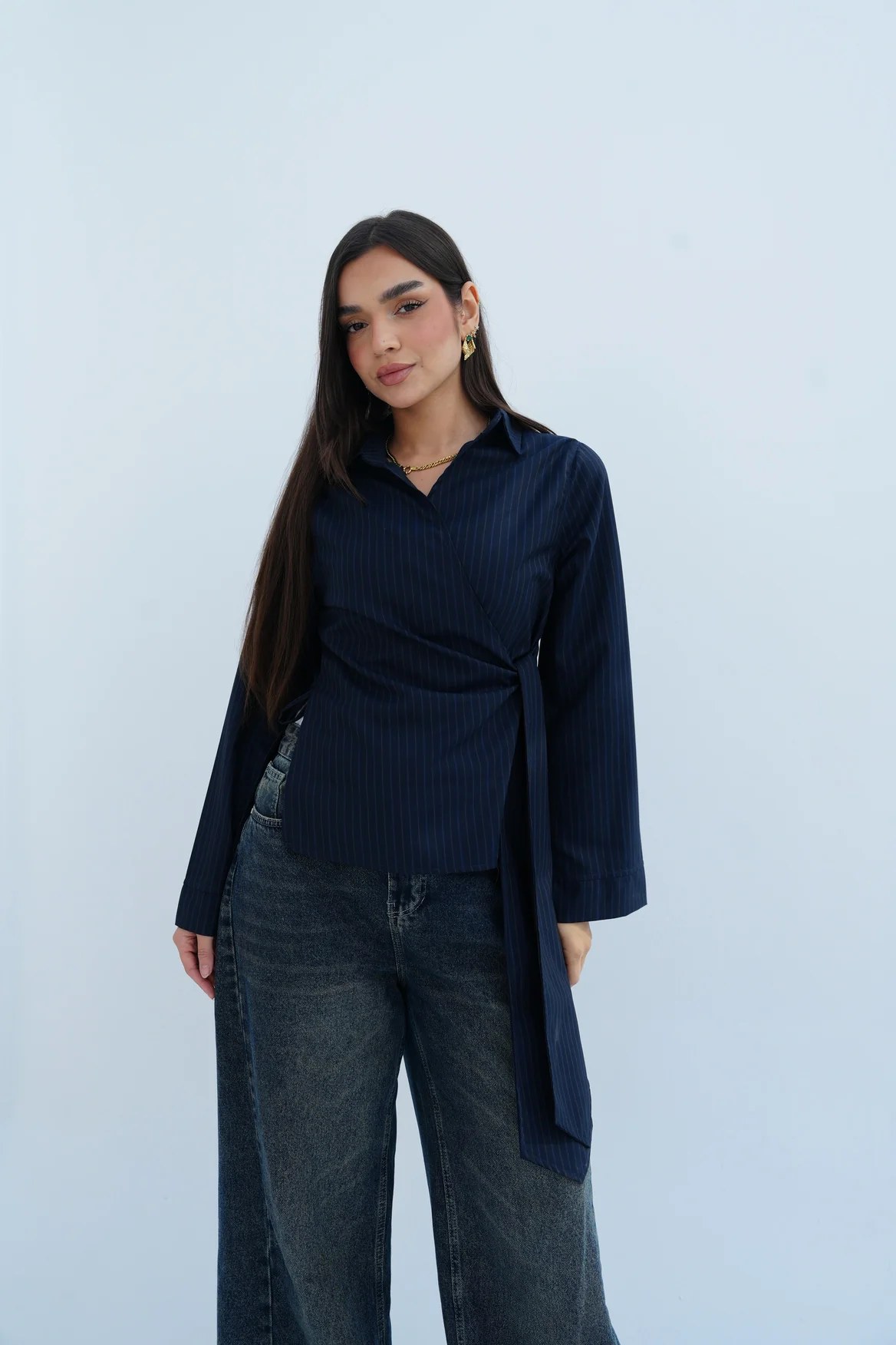 Stripes Blouse in Navy Blue