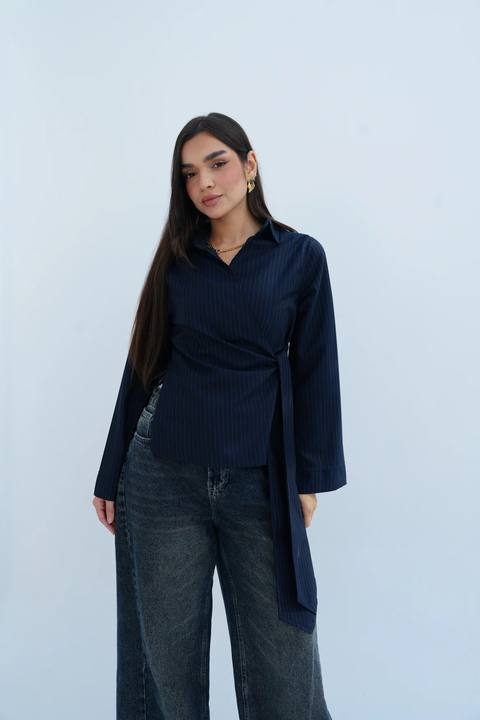 Stripes Blouse in Navy Blue