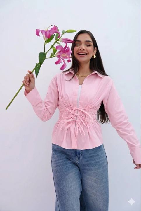 Cinched Ribbons Shirt In Pink