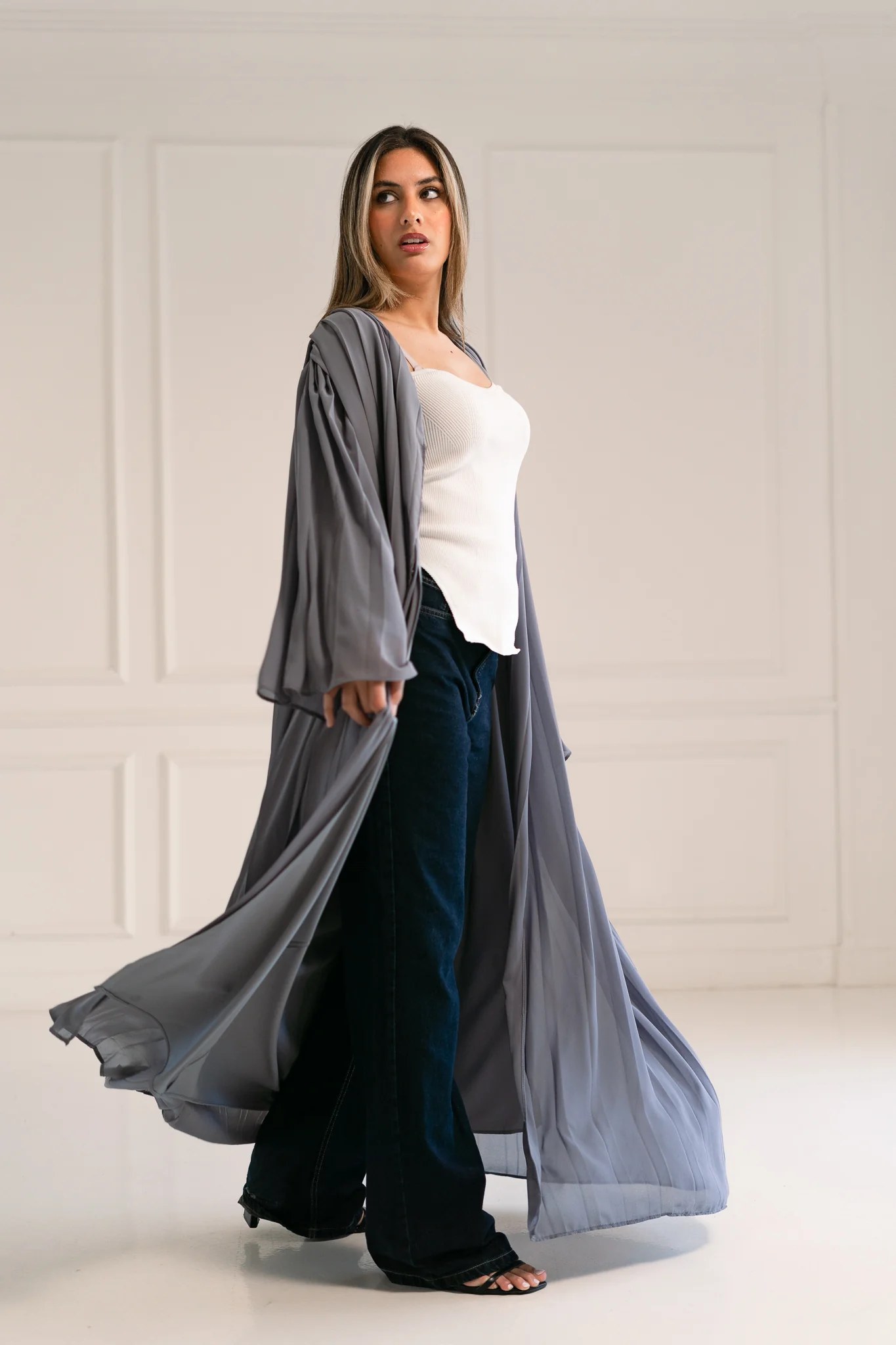 Grey flowfold cardigan