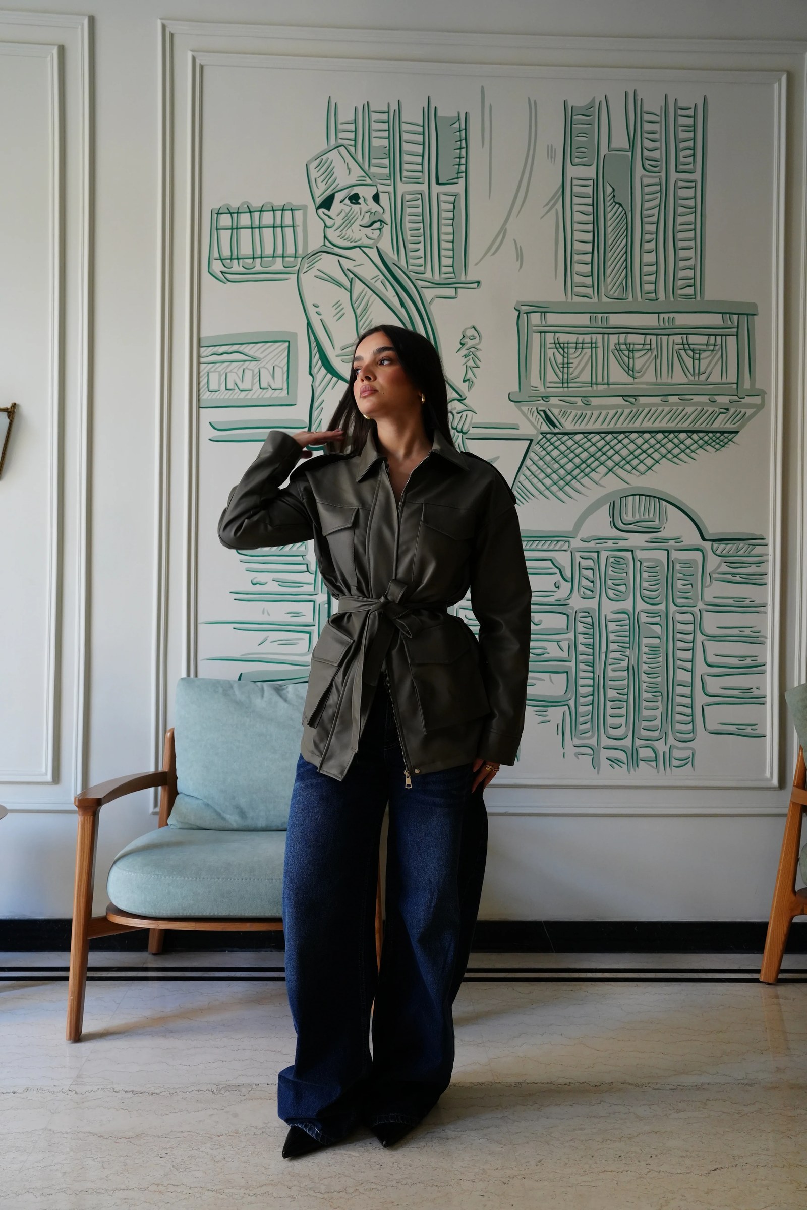 Army Leather Jacket In Olive