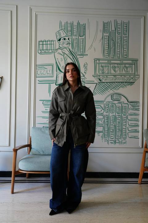 Army Leather Jacket In Olive