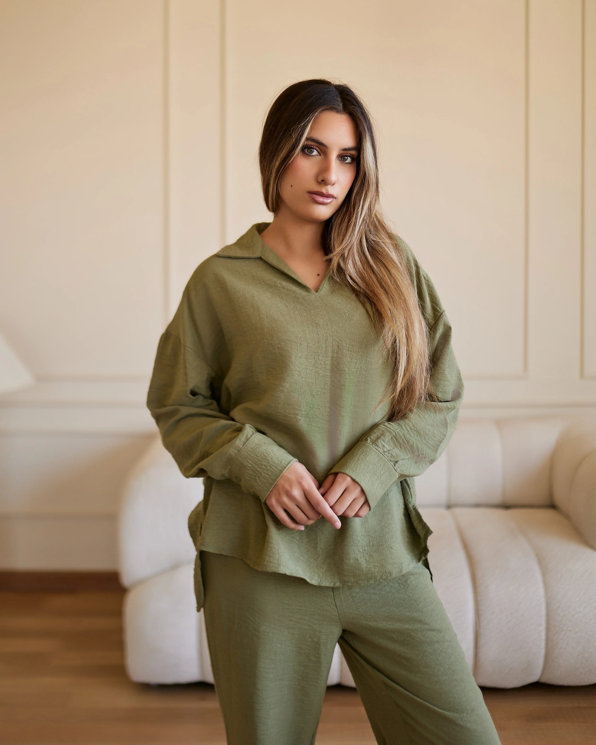 Olive linen shirt