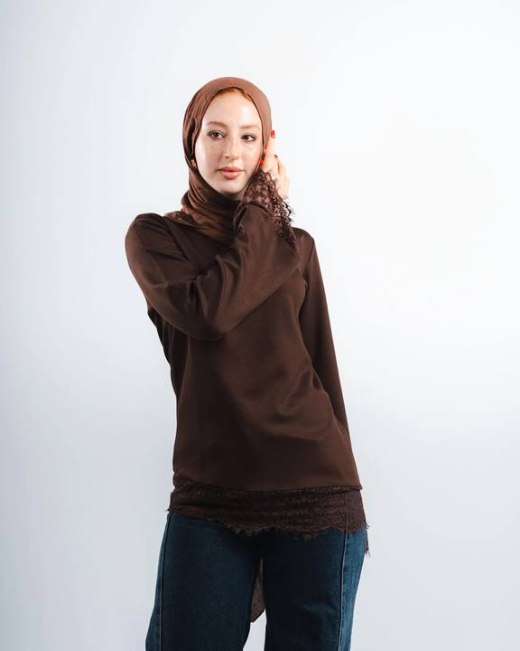 Brown Lace Tee Long Sleeve