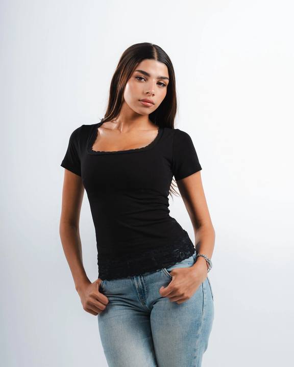 Black Square Lace Top