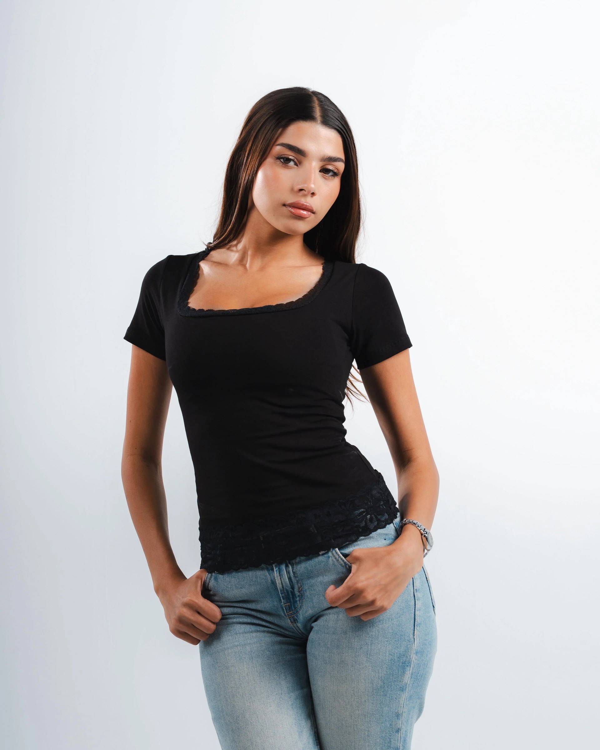 Black Square Lace Top