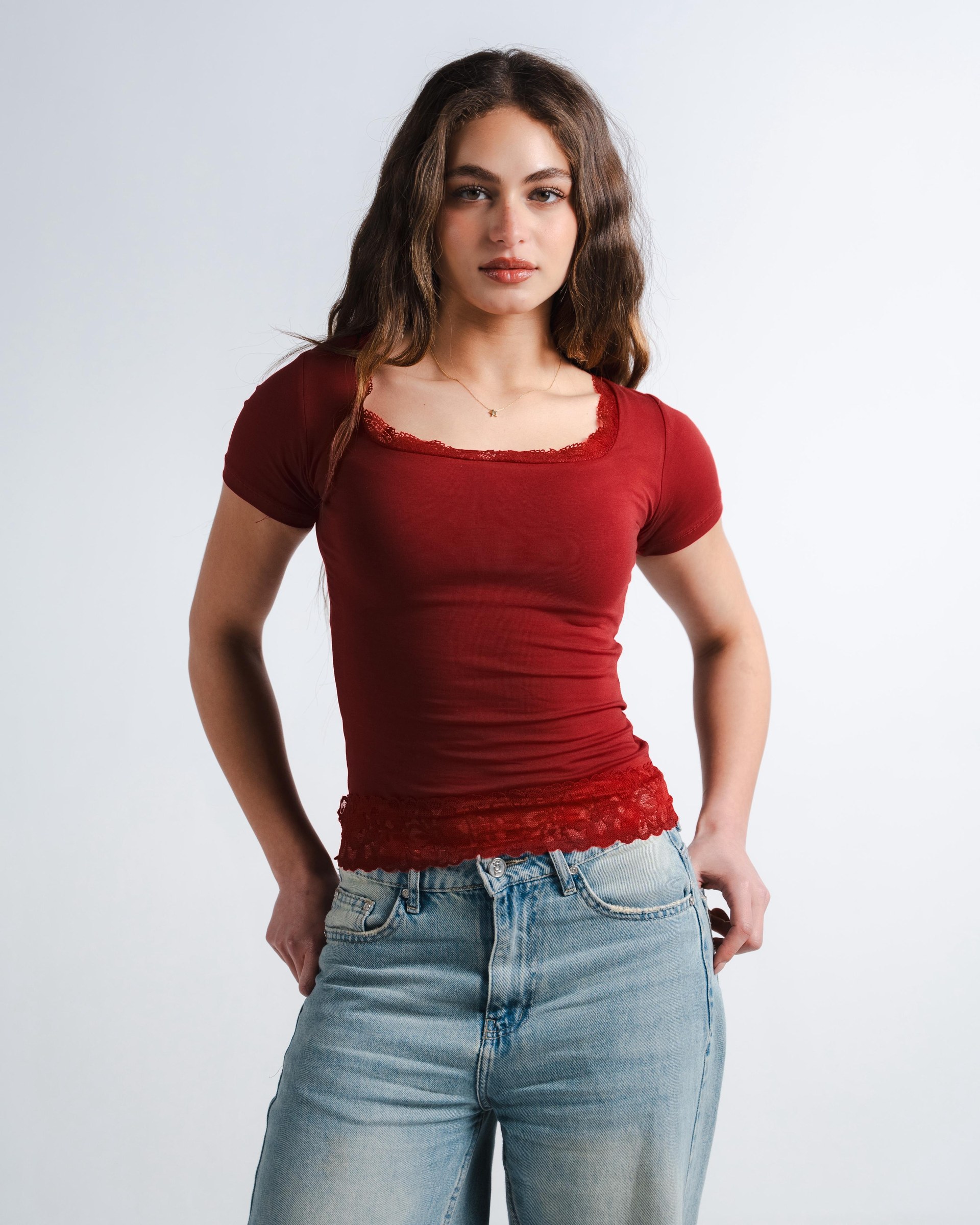 Burgundy Square Lace Top