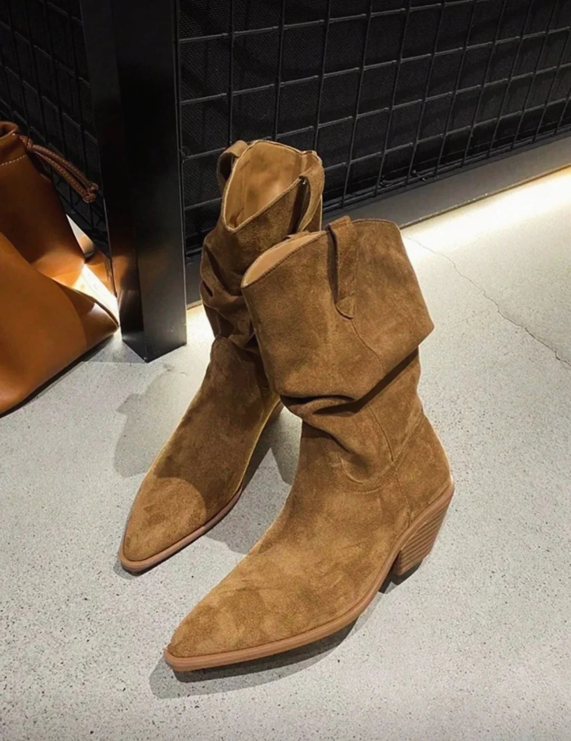 Western Suede Mid Calf Boots