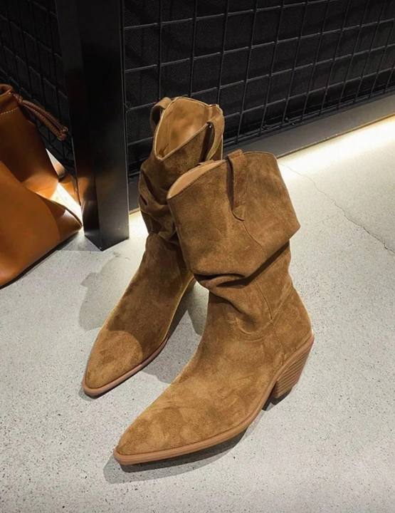 Western Suede Mid Calf Boots