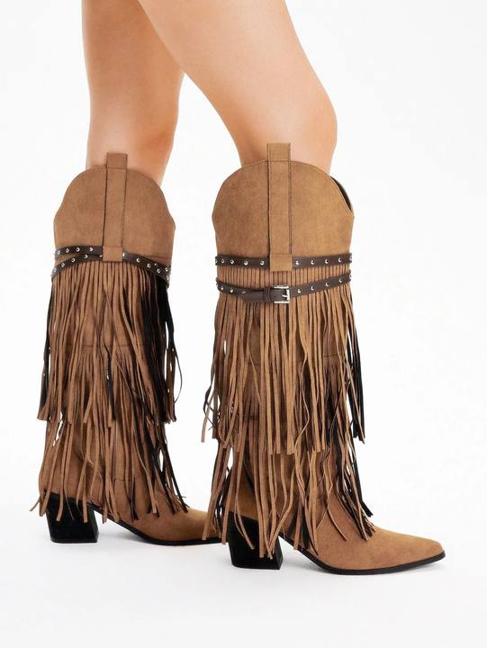 Boho Fringe Suede Boots