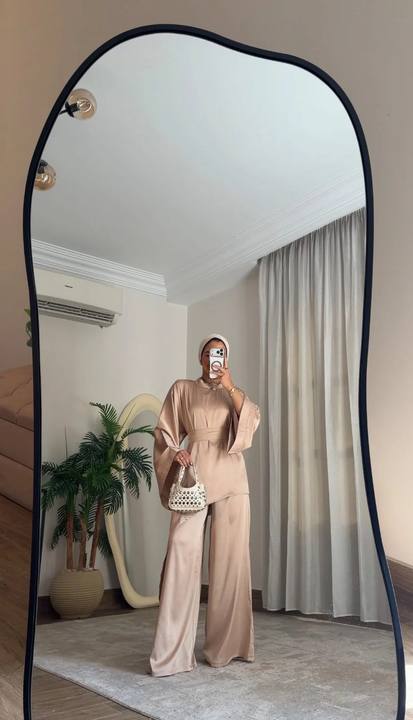 Quiet Grace – Beige Satin Set