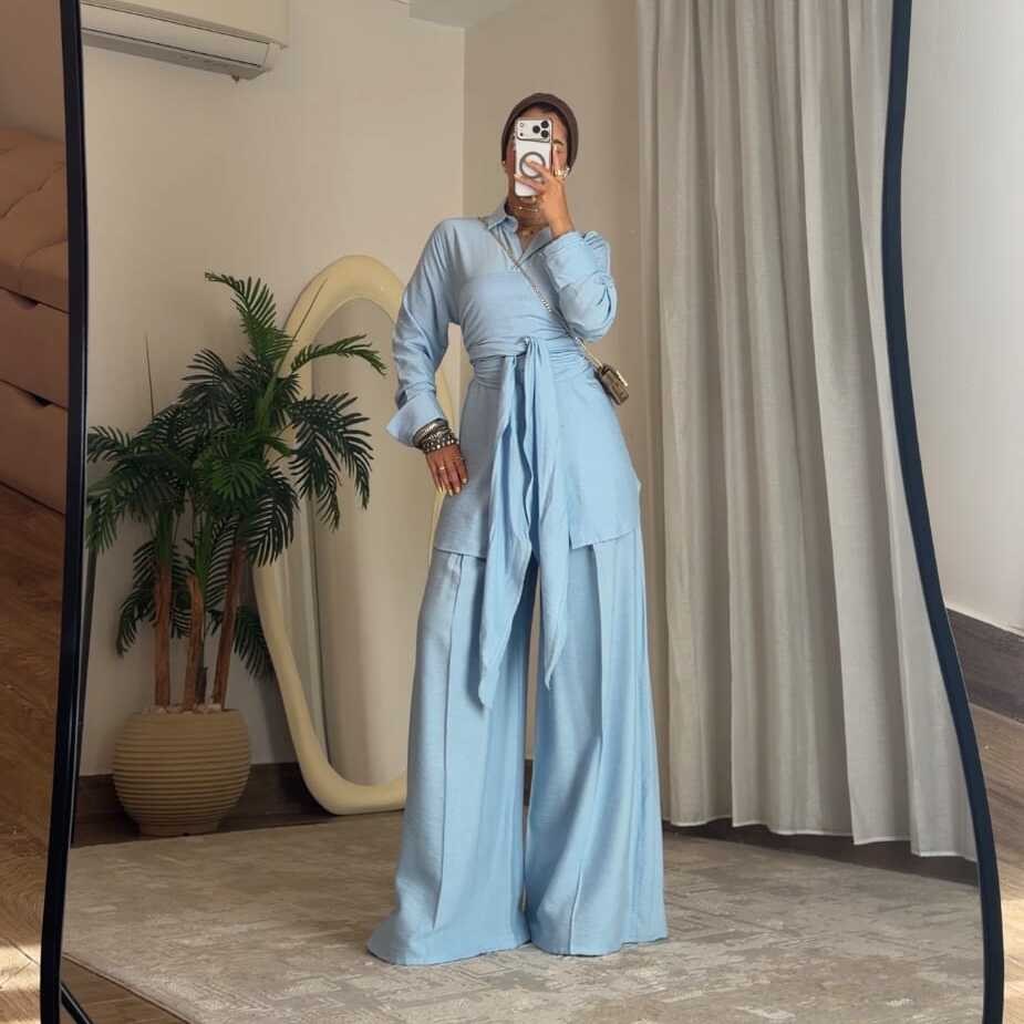 Sky Flow Blue Linen Set