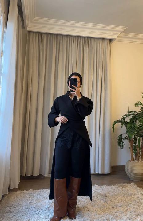 Black Wool Shadow Blouse
