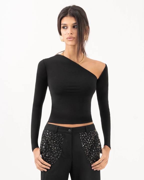 Miroir Asymmetric Neck Top Black