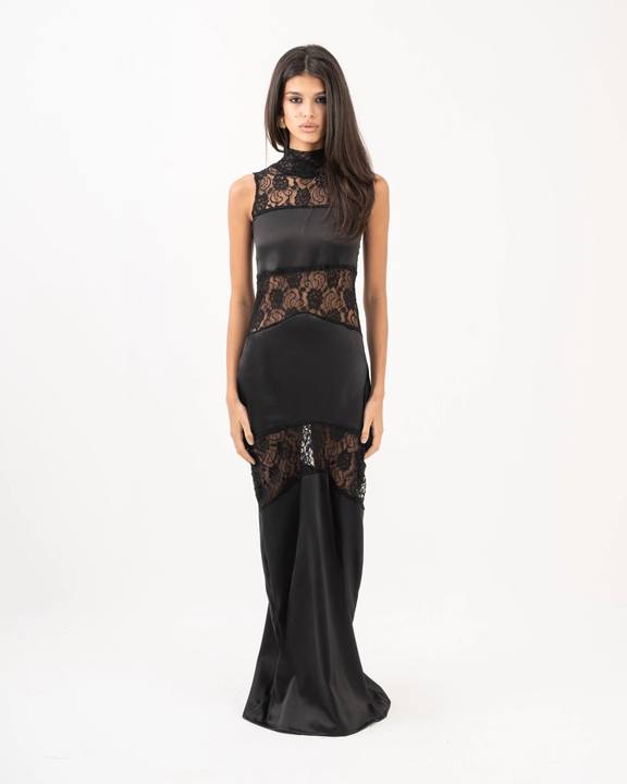 Fleur Satin Lace Maxi Dress